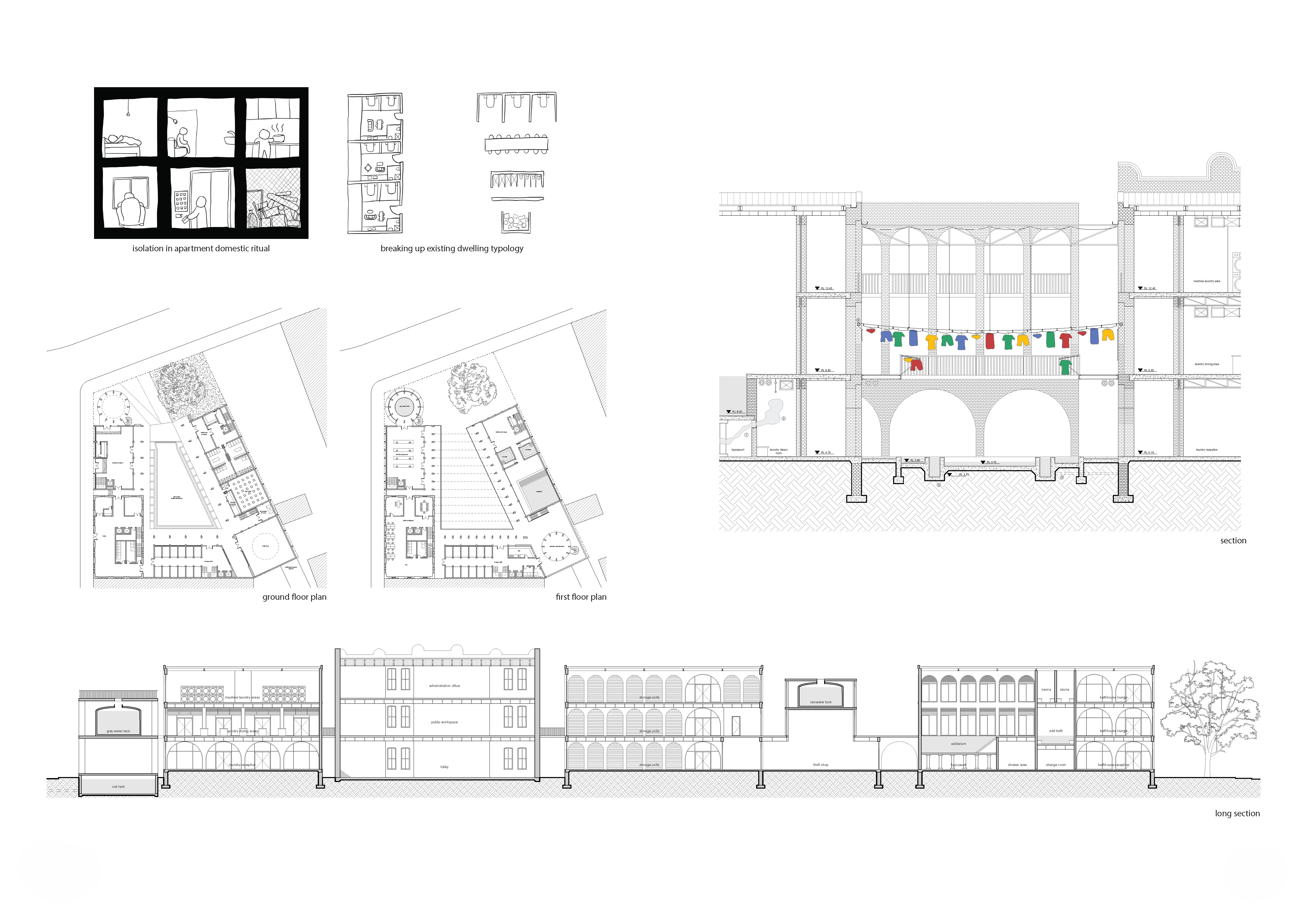 Project 06 portfolio spread — plans and section