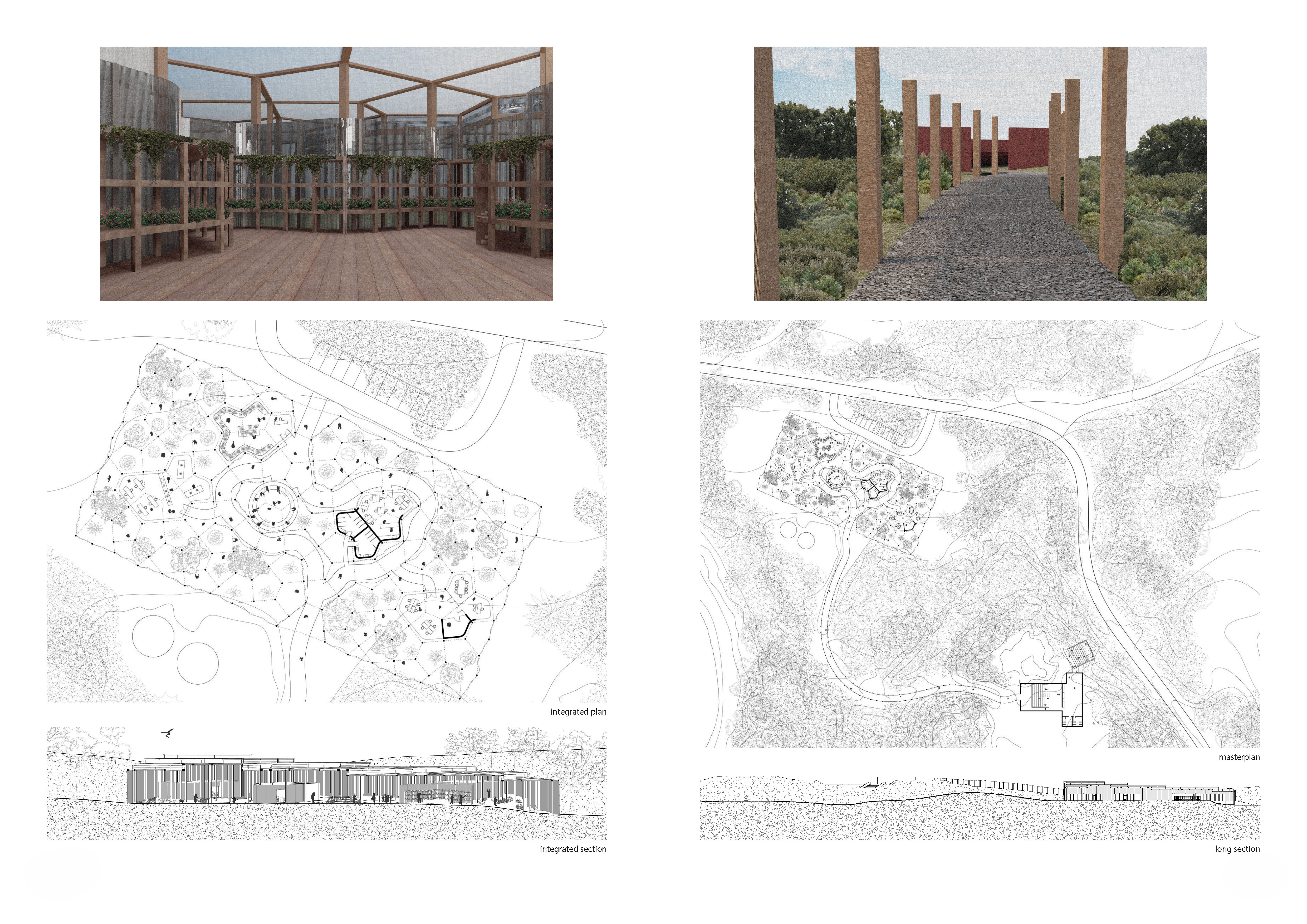 Project 07 portfolio spread — interior and masterplan